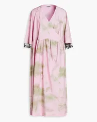 Ganni Cherry Blossom gathered printed cotton wrap dress - Pink Pink