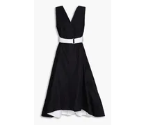 Wrap-effect cotton-blend poplin midi dress - Black
