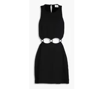 Cutout embellished cotton-crepon mini dress - Black