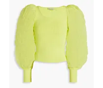 Alice Olivia - Abella organza-paneled ribbed-knit sweater - Yellow