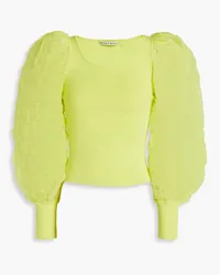 Alice + Olivia Alice Olivia - Abella organza-paneled ribbed-knit sweater - Yellow Yellow