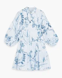 Erdem Tiered floral-print cotton-voile mini shirt dress - Blue Blue