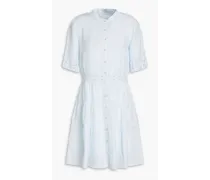 Broderie anglaise-trimmed slub linen shirt dress - Blue