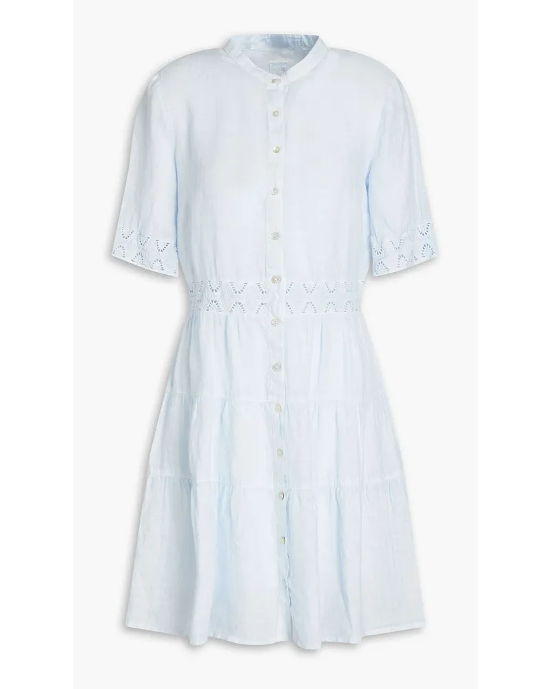 120% Lino Broderie anglaise-trimmed slub linen shirt dress - Blue Blue