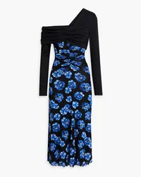 Diane von Furstenberg One-shoulder floral-print stretch mesh midi dress - Black Black