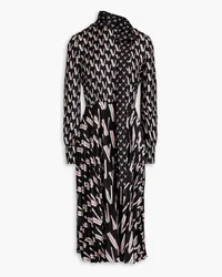 Valentino Garavani Pussy-bow pleated printed silk-twill midi dress - Black Black