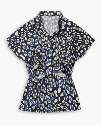 Adam Lippes Ruffled leopard-print cotton-poplin blouse - Blue Blue