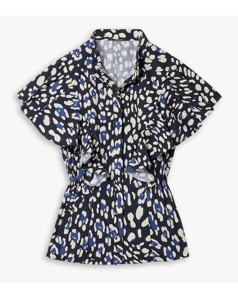 Adam Lippes Ruffled leopard-print cotton-poplin blouse - Blue Blue