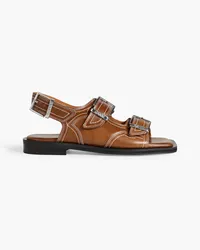 Ganni Leather slingback sandals - Brown Brown