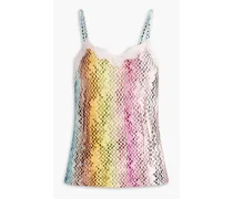 Lace-trimmed space-dyed crochet-knit top - Multicolor