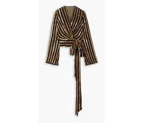 Pride striped sequin-embellished chiffon wrap blouse - Black