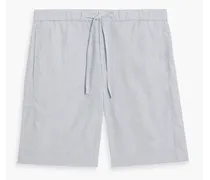 Herringbone linen and cotton-blend drawstring shorts - Blue