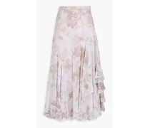 Asymmetric floral-print silk-georgette midi skirt - Purple