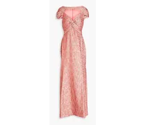 Twist-front cutout metallic jacquard gown - Pink