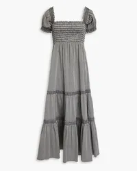 Tory Burch Tiered striped cotton-blend jacquard midi dress - Black Black