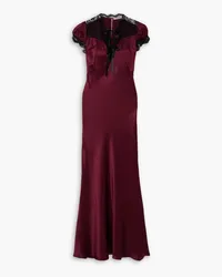 Rodarte Lace-trimmed silk-satin midi dress - Burgundy Burgundy