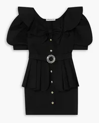 Alessandra Rich Bow-detailed cotton-poplin peplum mini dress - Black Black