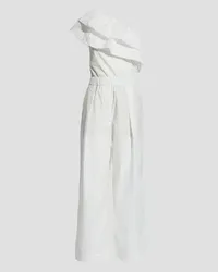 Brunello Cucinelli One-shoulder ruffled cotton-blend poplin jumpsuit - White White