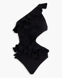 Zimmermann Devi one-shoulder ruffled cutout swimsuit - Black Black