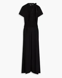 Mikael Aghal Corded lace-paneled crepe wide-leg jumpsuit - Black Black