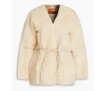 Belted shearling jacket - White