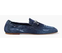 Double T embellished distressed denim loafers - Blue