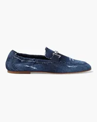 TOD'S Double T embellished distressed denim loafers - Blue Blue