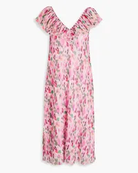 Ganni Floral-print plissé-georgette midi dress - Pink Pink