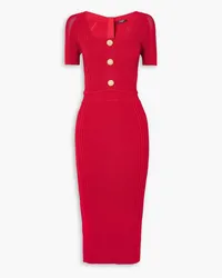 Balmain Button-embellished ribbed-knit midi dress - Red Red