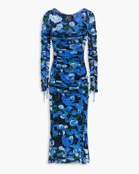 Diane von Furstenberg Corinne ruched printed mesh midi dress - Blue Blue