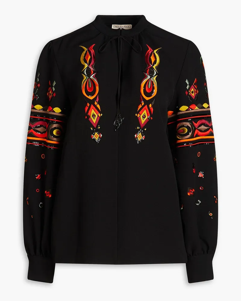 Emilio Pucci Embroidered stretch-crepe blouse - Black Black