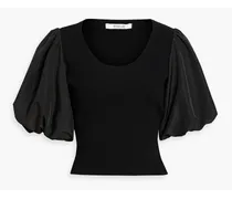 Mara poplin-paneled stretch-knit top - Black
