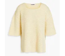 Open-knit cotton-blend sweater - Yellow