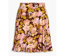 Floral-print crepe de chine mini skirt - Brown