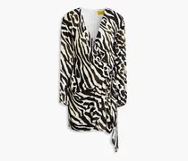 Wrap-effect draped zebra-print crepe mini dress - Animal print