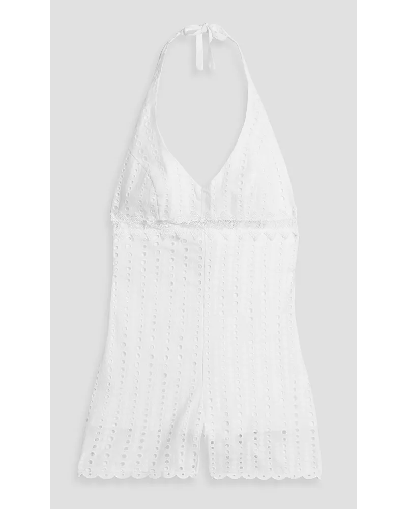 Charo Ruiz Broderie anglaise cotton-blend halterneck playsuit - White White