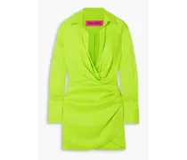 Naha draped linen-blend mini shirt dress - Green