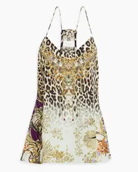 Camilla Embellished printed silk crepe de chine top - Animal print Animal