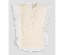 Capriana ruffled mesh cotton top - White