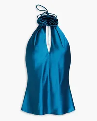 NICHOLAS Annie appliquéd satin halterneck top - Blue Blue