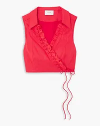 Joslin Camilla cropped button-embellished linen wrap top - Red Red