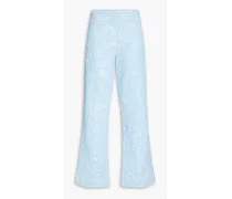 Bead-embellished cutout cloqué flared pants - Blue