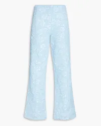 Ganni Bead-embellished cutout cloqué flared pants - Blue Blue