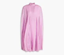 Cape-effect pleated silk-voile midi dress - Pink
