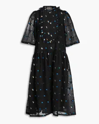 Stella Nova Minet pintucked floral-jacquard midi dress - Black Black