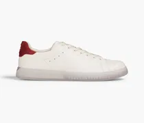 Two-tone suede-trimmed leather sneakers - Red