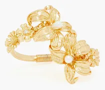 Gold-tone, faux pearl and crystal cuff - Metallic