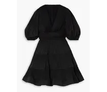 Ruffled tiered plisse-chiffon mini dress - Black