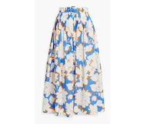 Amabelle pintucked floral-print linen midi skirt - Blue