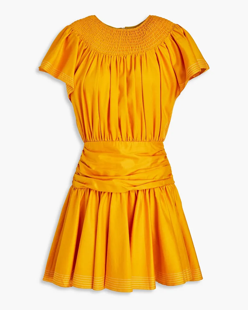 Gathered Tencel-blend twill mini dress - Yellow